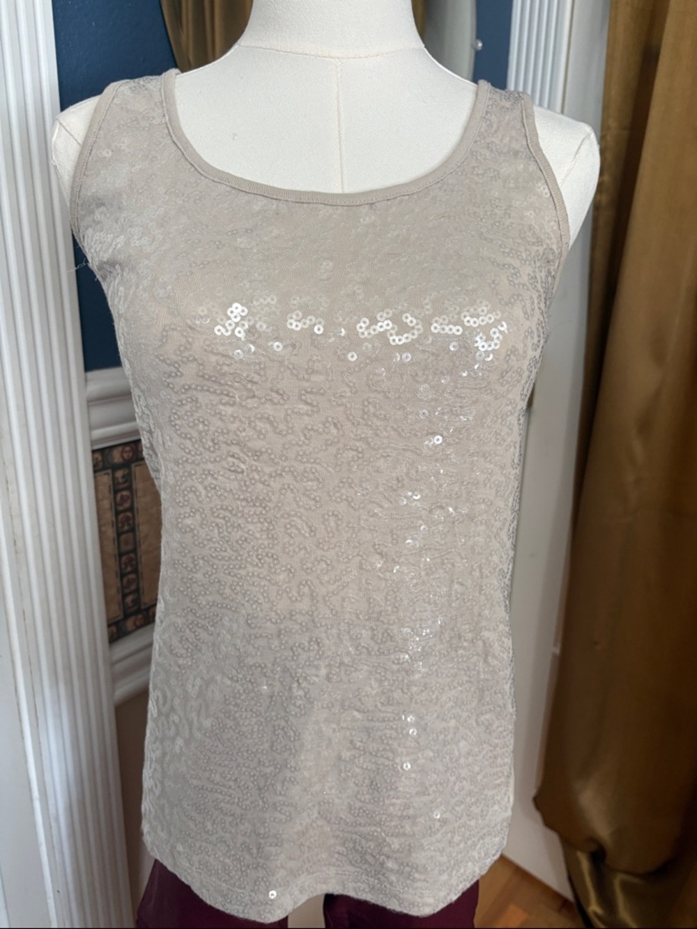 Old Navy M Beige Sequin Tank Top